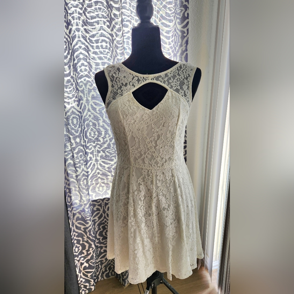 Trixxi Lace Cutout Cream Dress